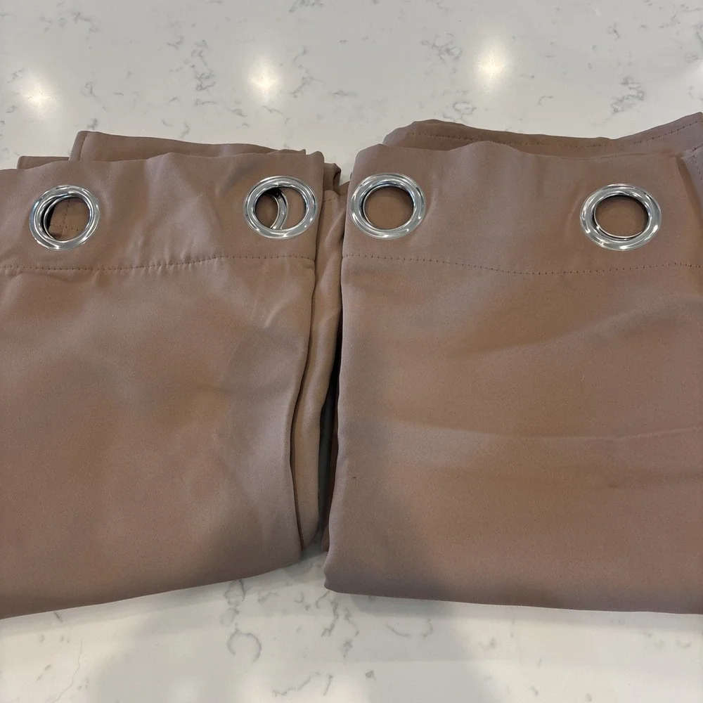 Grommet Blackout Curtains 2 Panels 52x84 Tan Brown‎ Solid Modern Masculine EUC